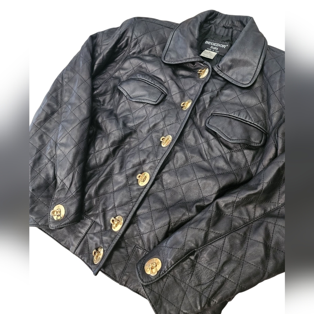 BEGEDOR vintage italian leather biker jacket, black, size 6 - Picture 2 of 6
